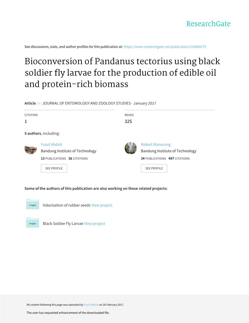 Bioconversion of Pandanus Tectorius Using Black Soldier Fly Larvae for the Production of Edible Oil and Protein-Rich Biomass
