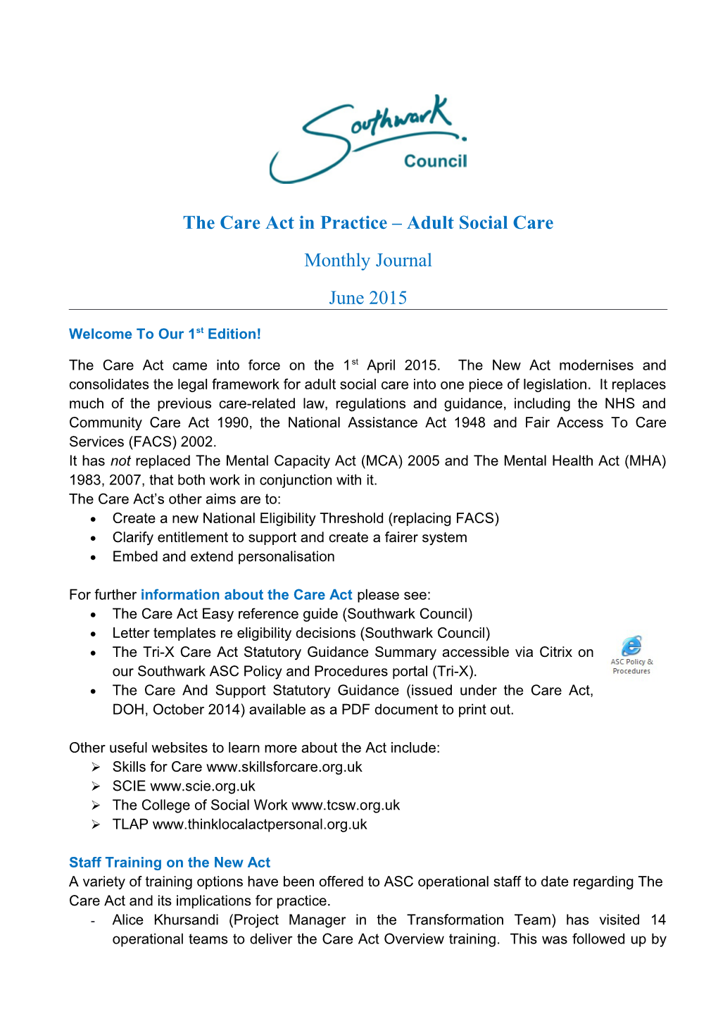 The Care Act in Practice Adult Social Care