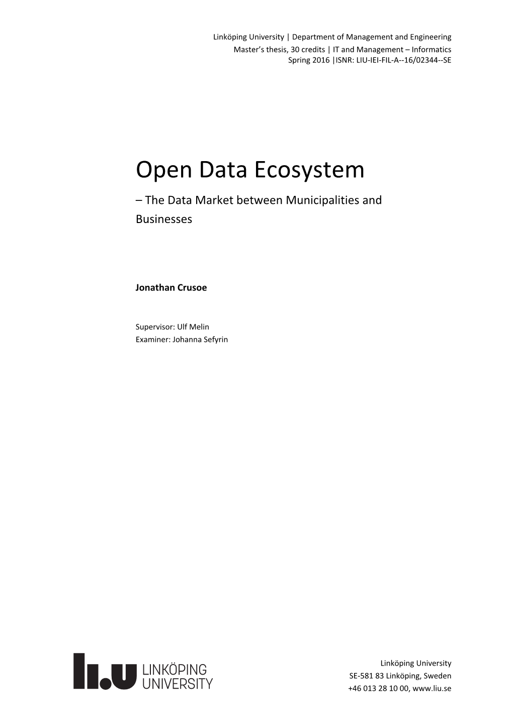 Open Data Ecosystem – the Data Market Between Municipalities and Businesses