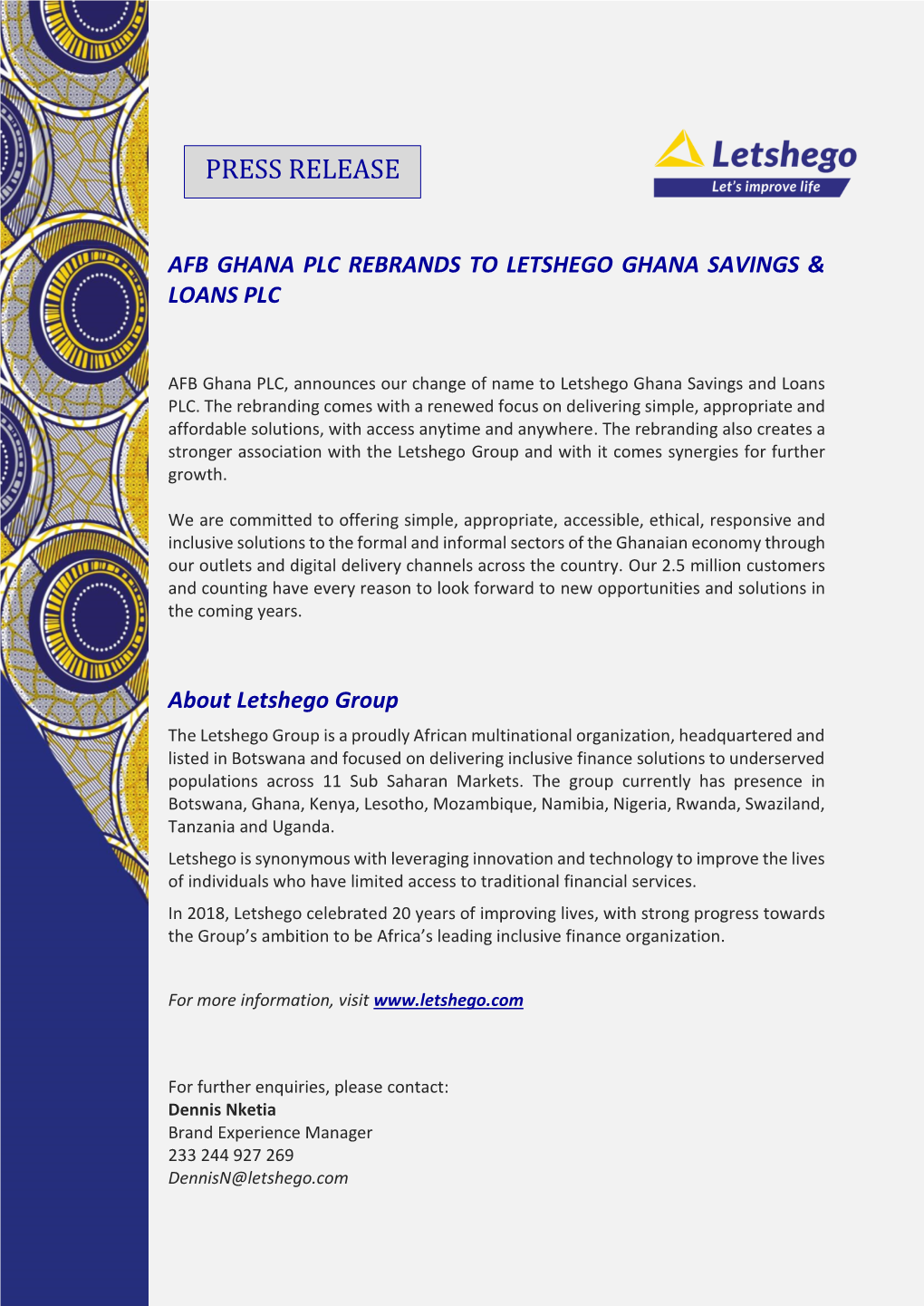 Afb Ghana Plc Rebrands to Letshego Ghana Savings & Loans