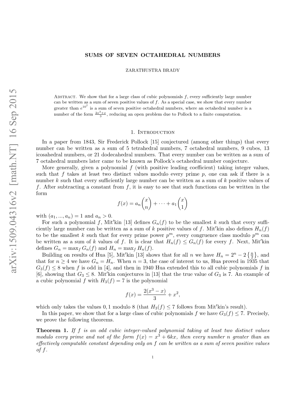 Sums of Seven Octahedral Numbers