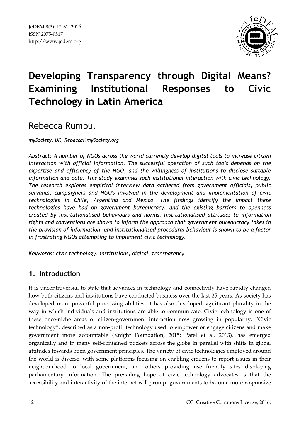 Examining Institutional Responses to Civic Technology in Latin America