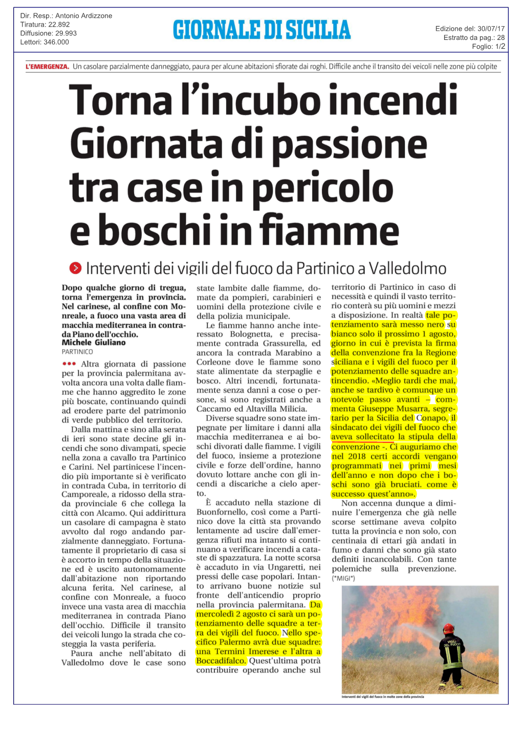 Torna L'incubo Incend· Giornata Di Passione Tra Case in Pericolo E