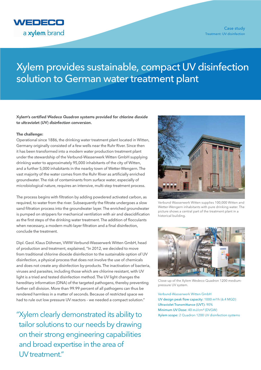 Xylem Provides Sustainable, Compact UV Disinfection Solution to German Water Treatment Plant