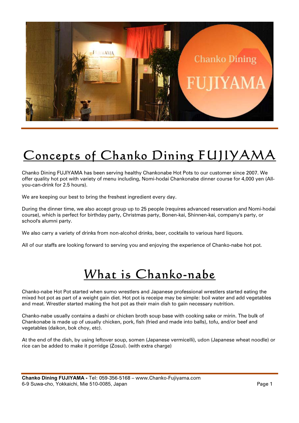 Concepts of Chanko Dining FUJIYAMA What Is Chanko-Nabe