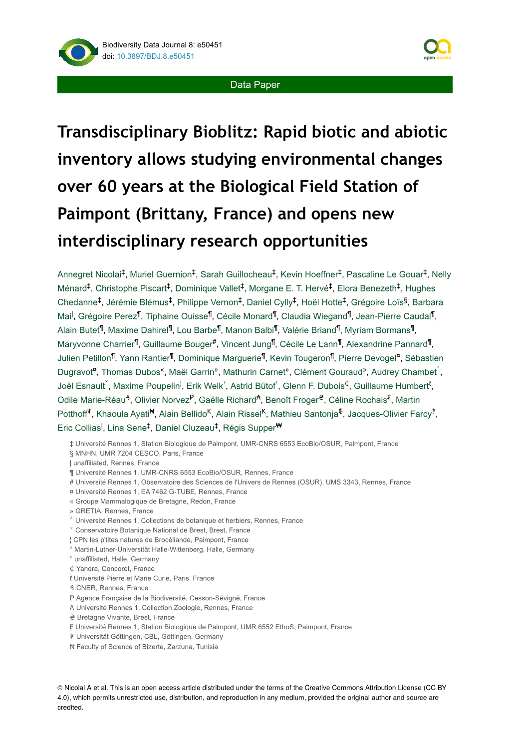 Transdisciplinary Bioblitz: Rapid Biotic and Abiotic