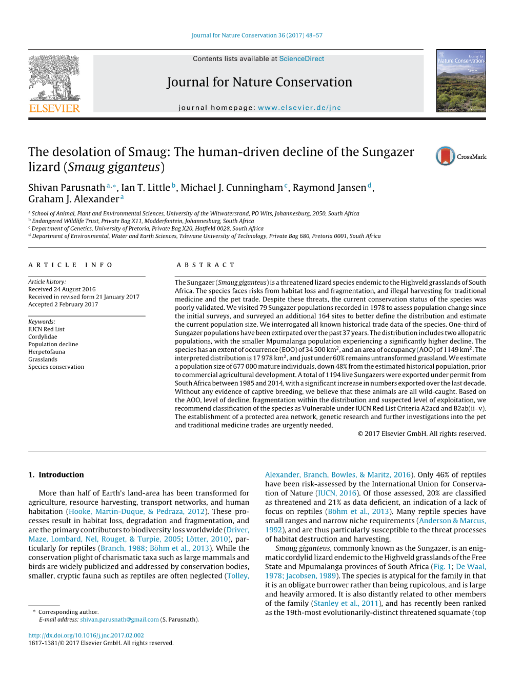 The Desolation of Smaug: the Human-Driven Decline of the Sungazer Lizard (Smaug Giganteus)