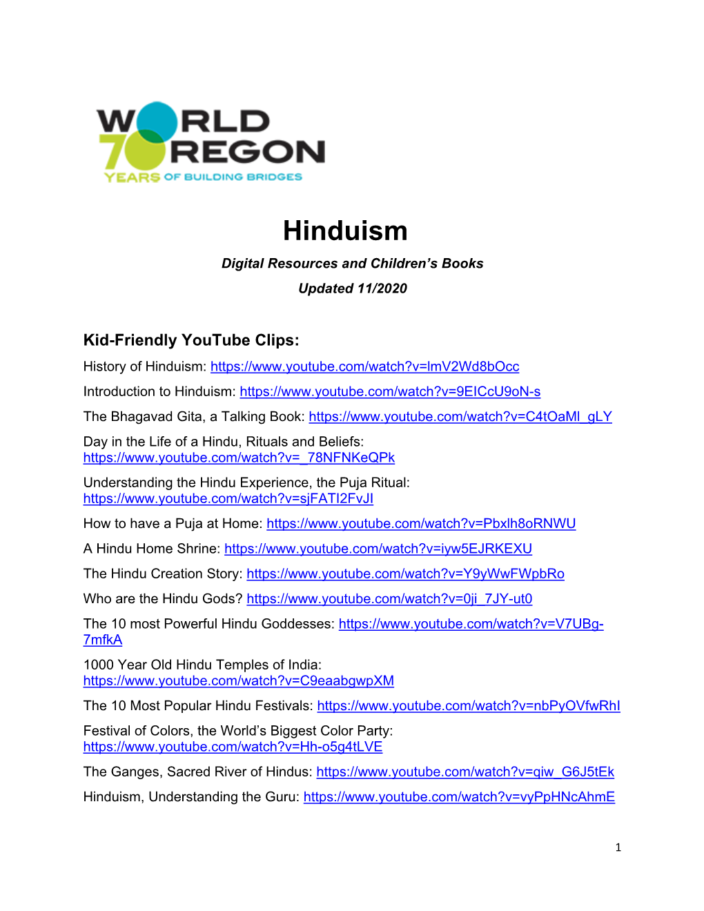 Hinduism Digital Resources and Children’S Books Updated 11/2020