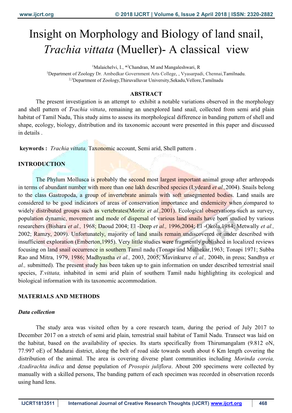 Insight on Morphology and Biology of Land Snail, Trachia Vittata (Mueller)- a Classical View