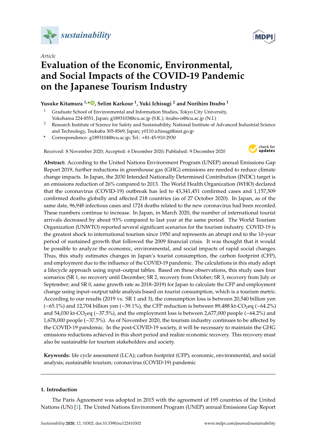 Evaluation of the Economic, Environmental, and Social Impacts of the COVID-19 Pandemic on the Japanese Tourism Industry