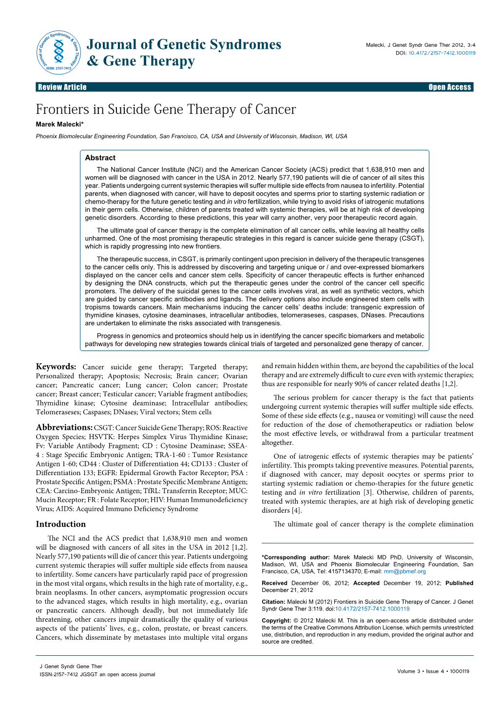 Frontiers in Suicide Gene Therapy of Cancer