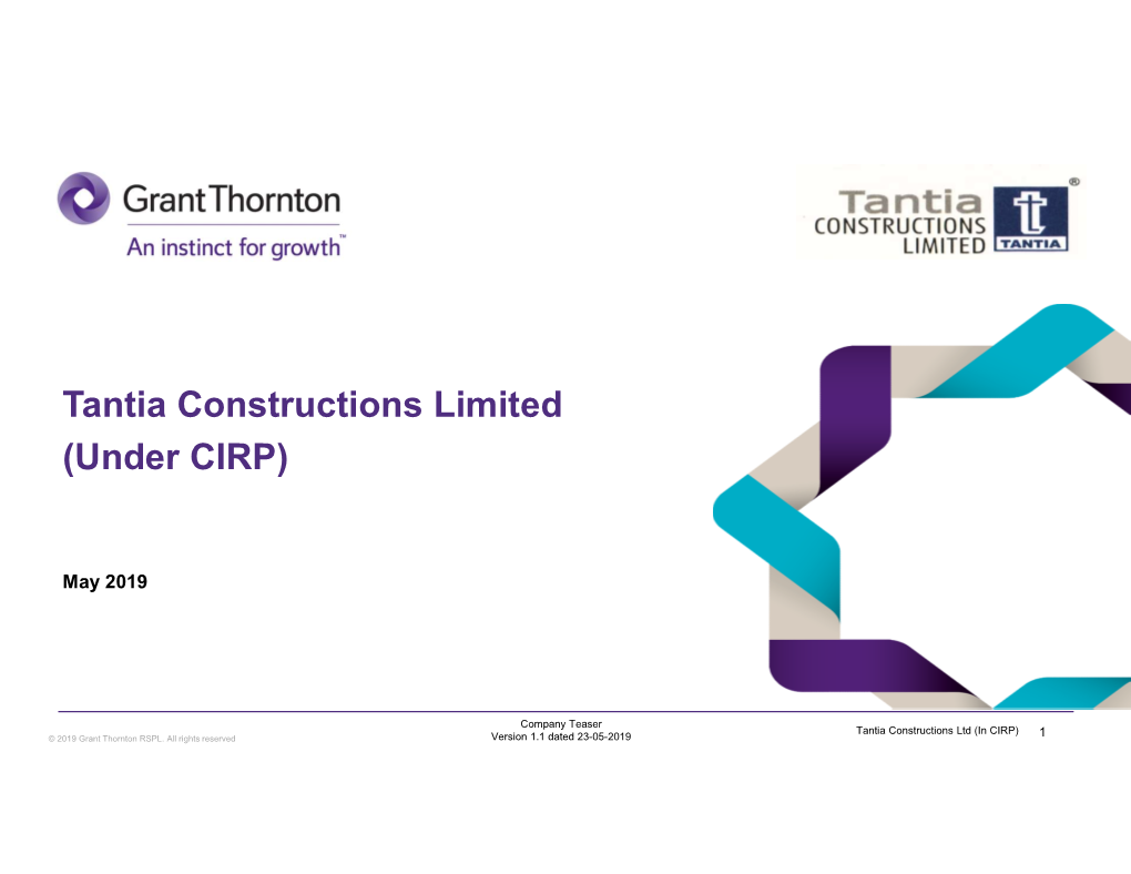 Tantia Constructions Limited (Under CIRP)