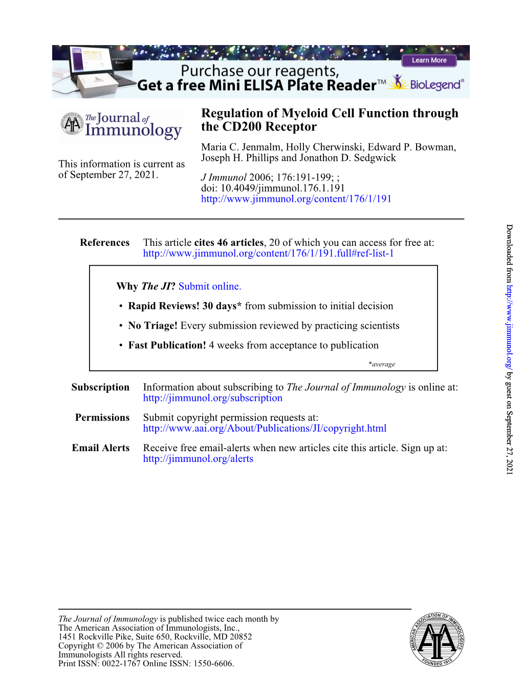 The CD200 Receptor Regulation of Myeloid Cell Function Through