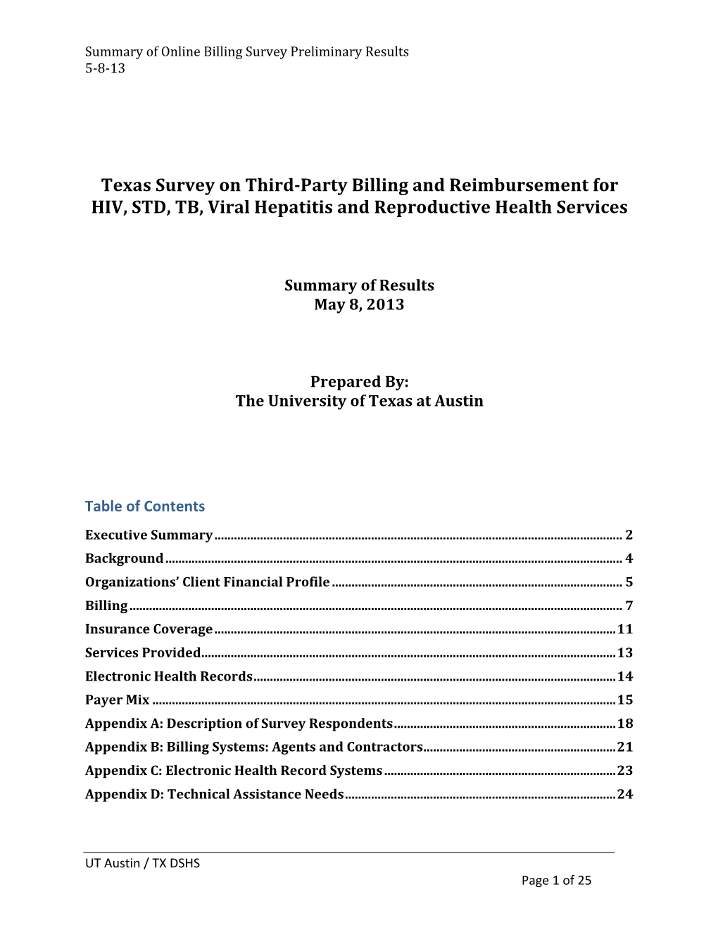 Texas Survey on Third-Party Billing and Reimbursement for HIV, STD, TB, Viral Hepatitis and Reproductive Health Services