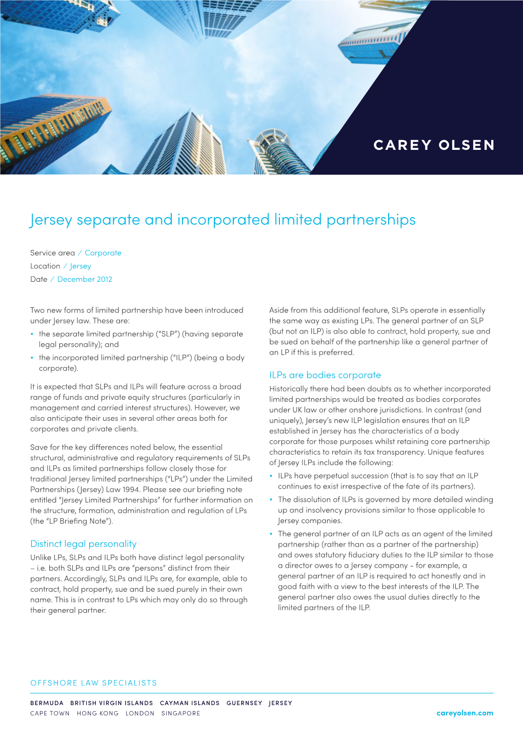 Jersey Separate and Incorporated Limited Partnerships