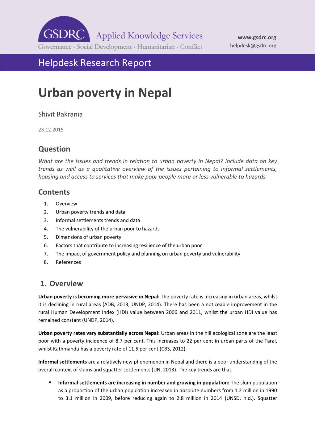 Urban Poverty in Nepal