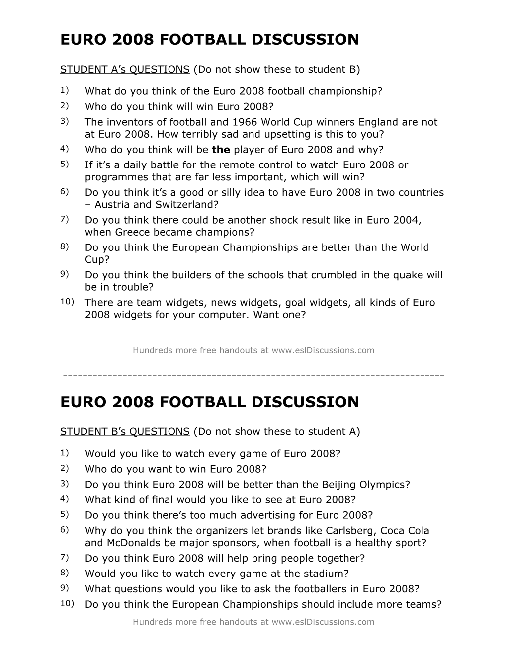 ESL Conversation Lesson on Euro 2008