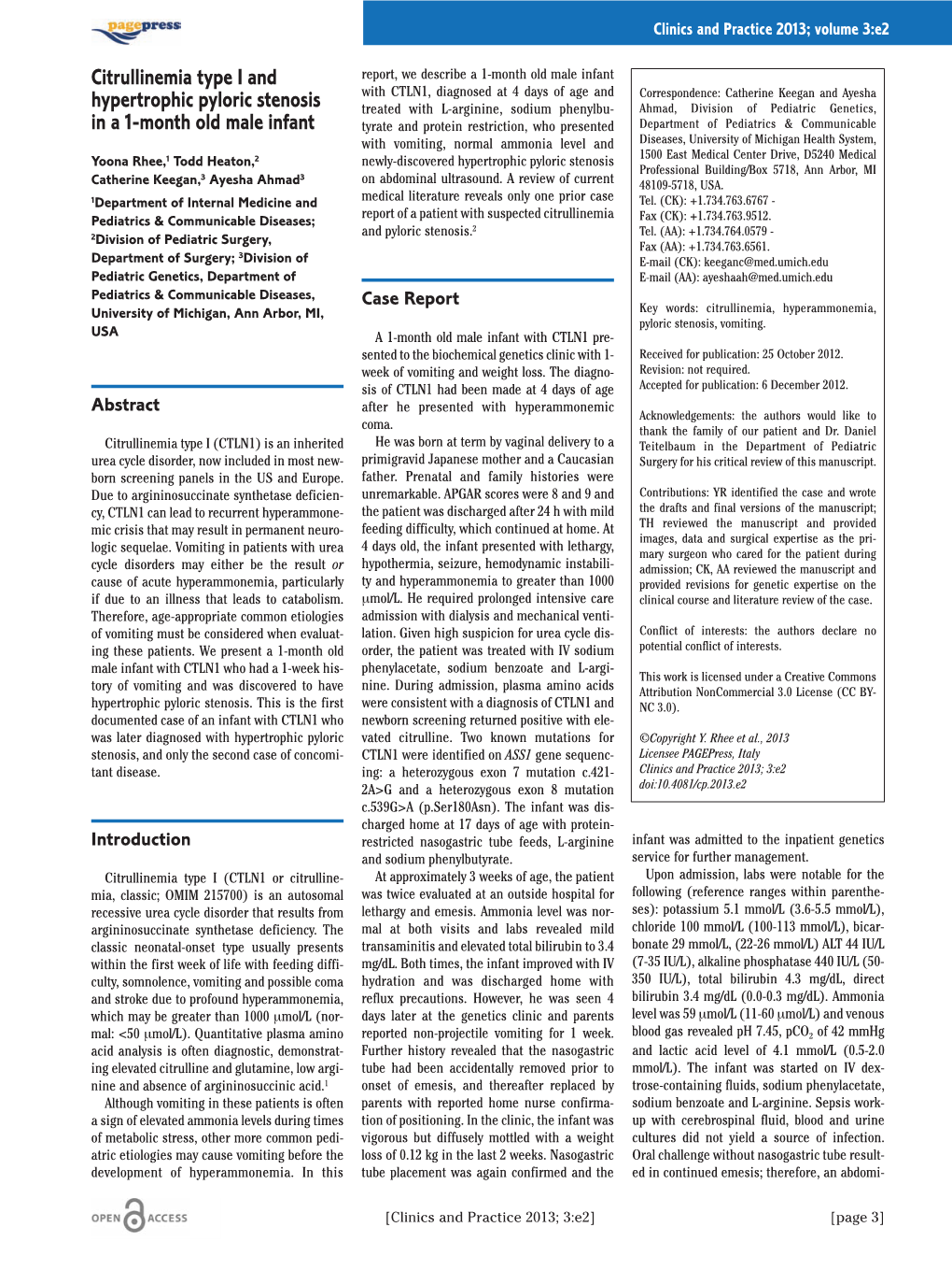 Citrullinemia Type I and Hypertrophic Pyloric