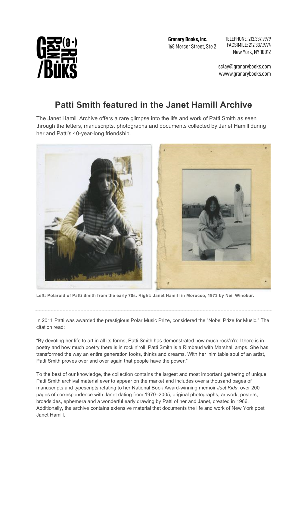 Patti Smith Featured in the Janet Hamill Archive