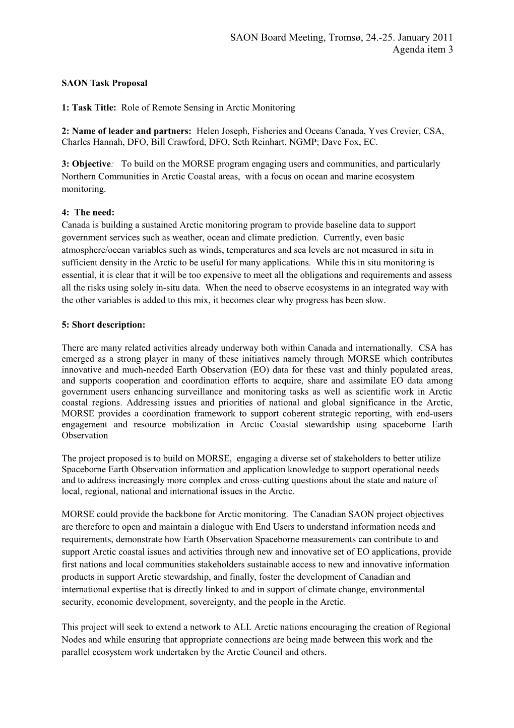 1: Task Title: Role of Remote Sensing in Arctic Monitoring