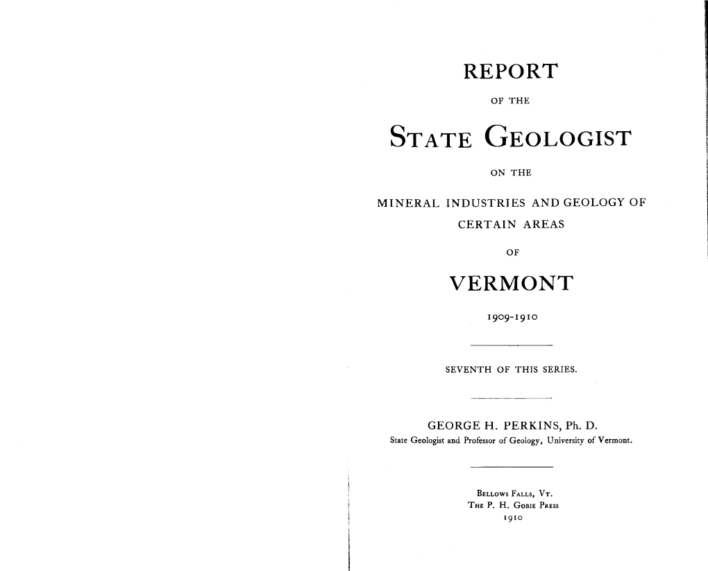 Report State Geologist Vermont