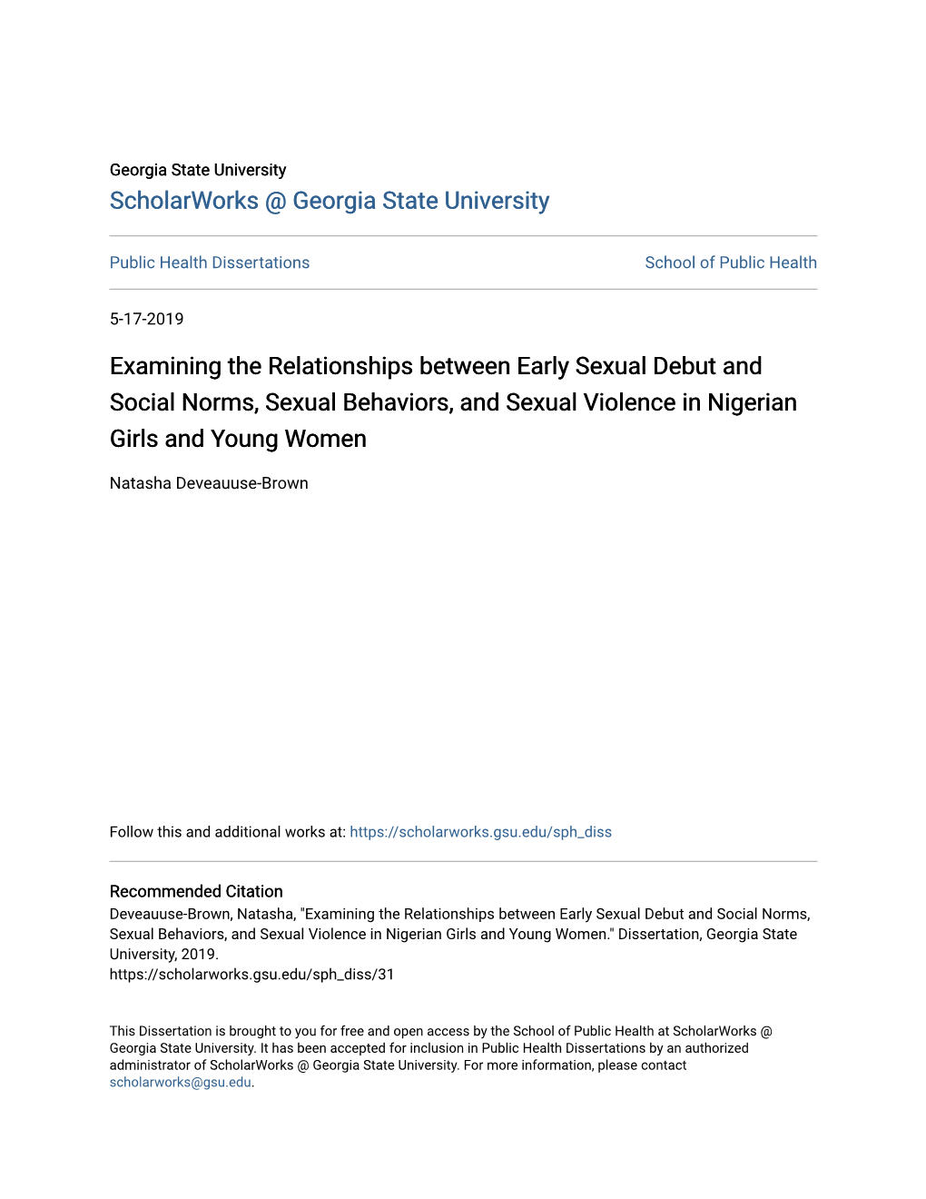 Examining the Relationships Between Early Sexual Debut and Social Norms, Sexual Behaviors, and Sexual Violence in Nigerian Girls and Young Women