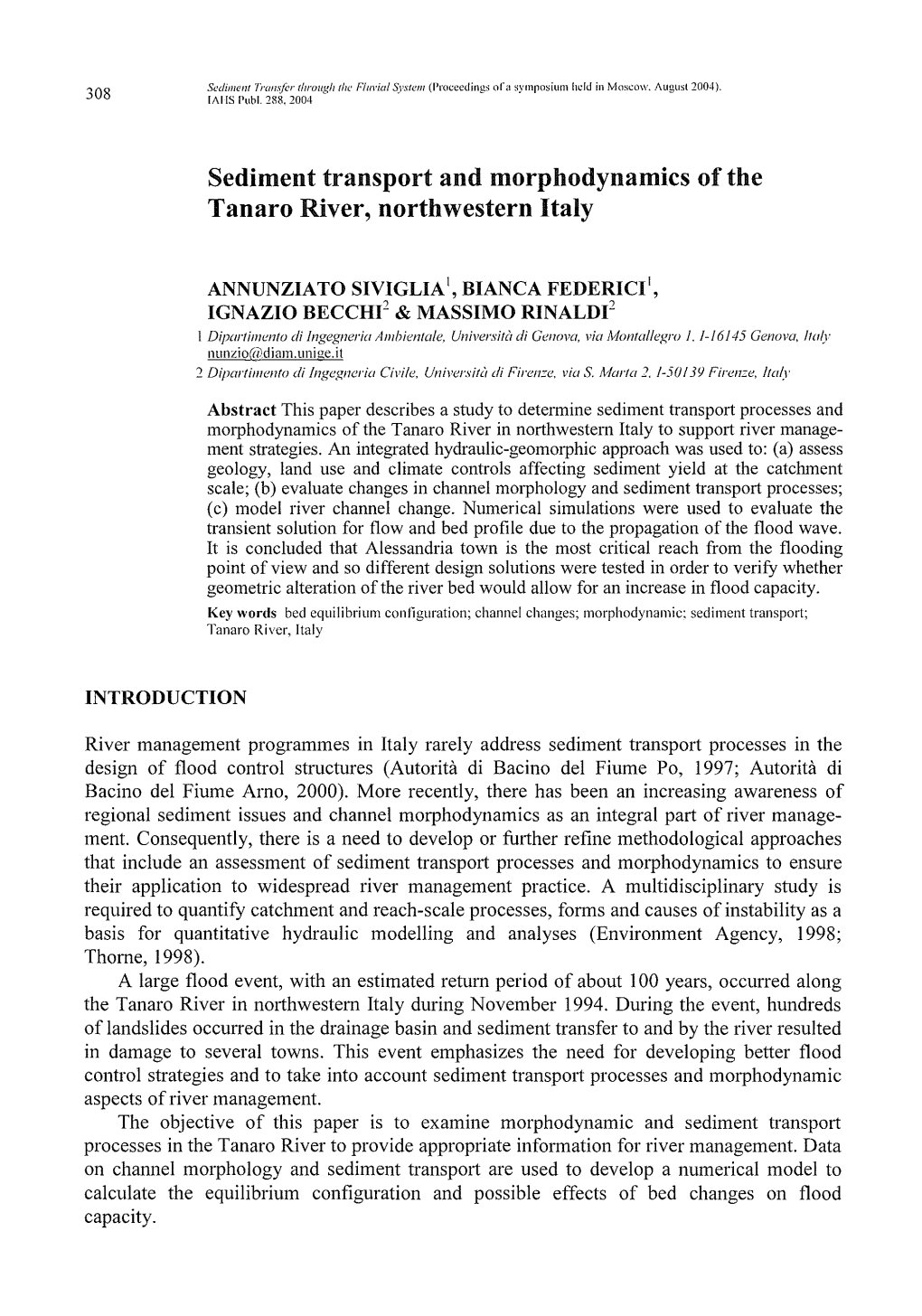 Sediment Transport and Morphodynamics of the Tanaro River, Northwestern Italy