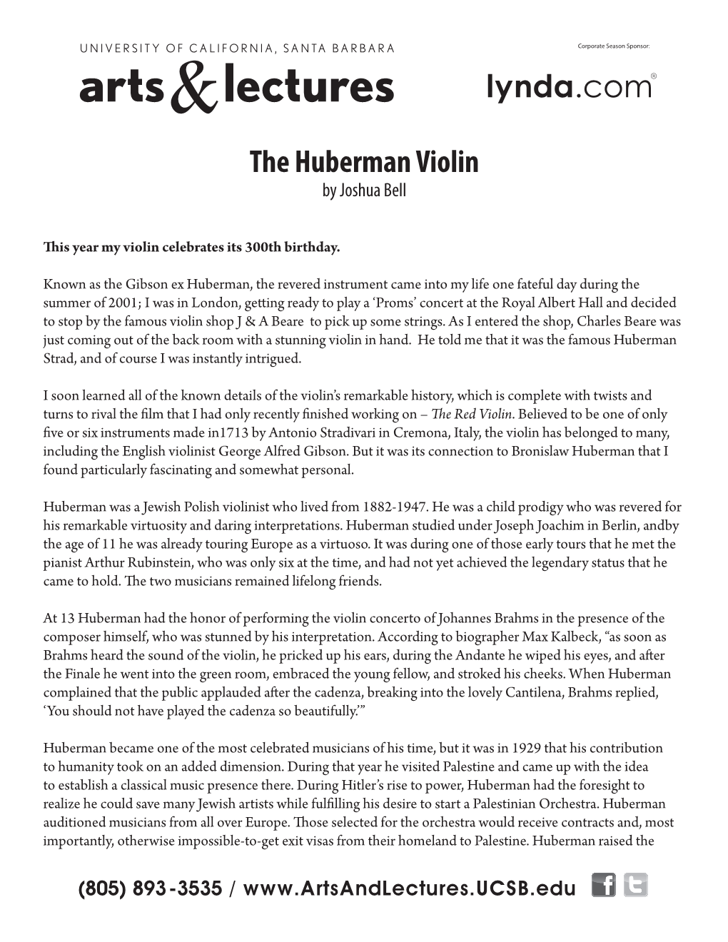 The Huberman Violin by Joshua Bell