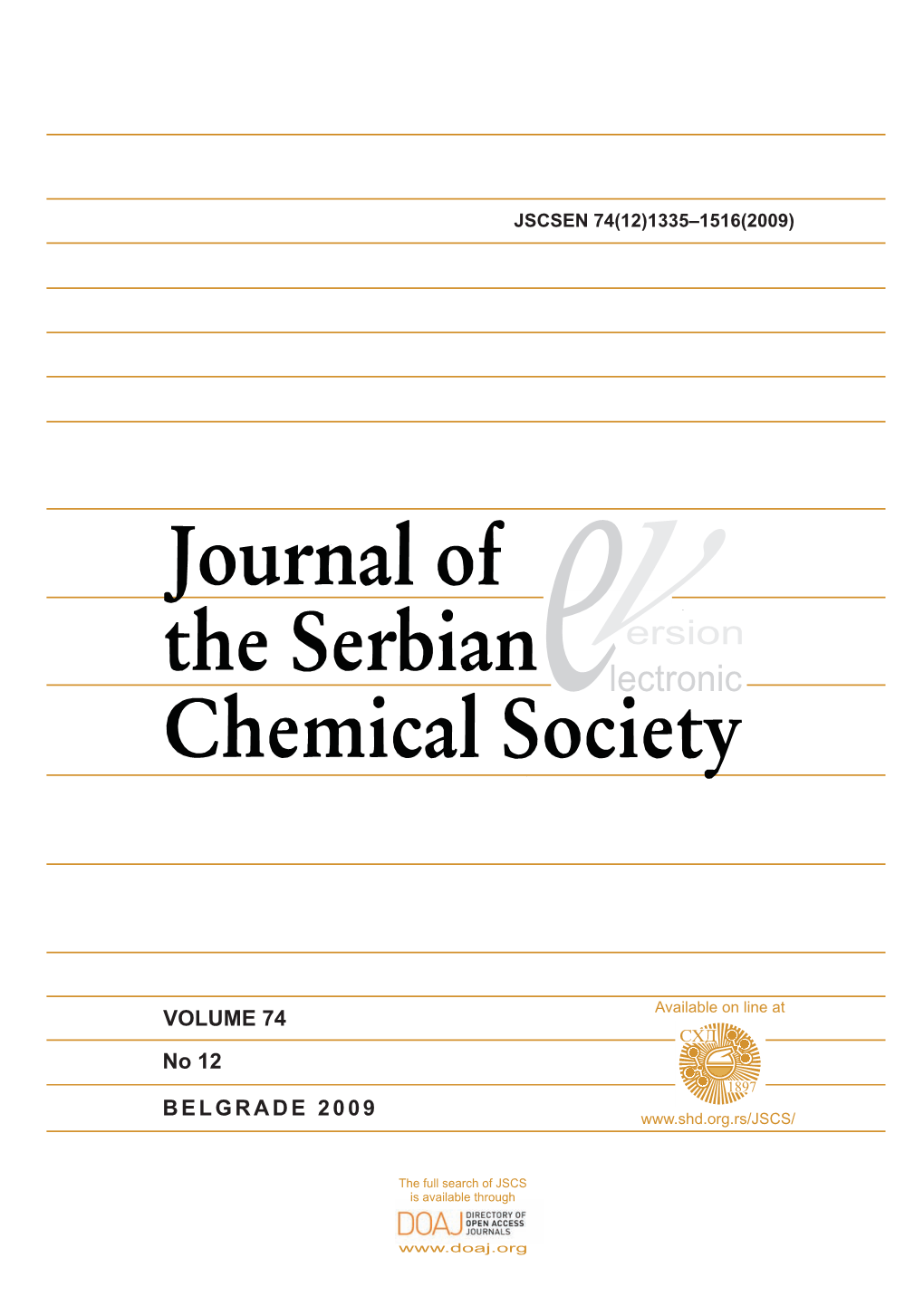 Journal of the Serbian Chemical Society, Vol. 74, 2009, No. 12