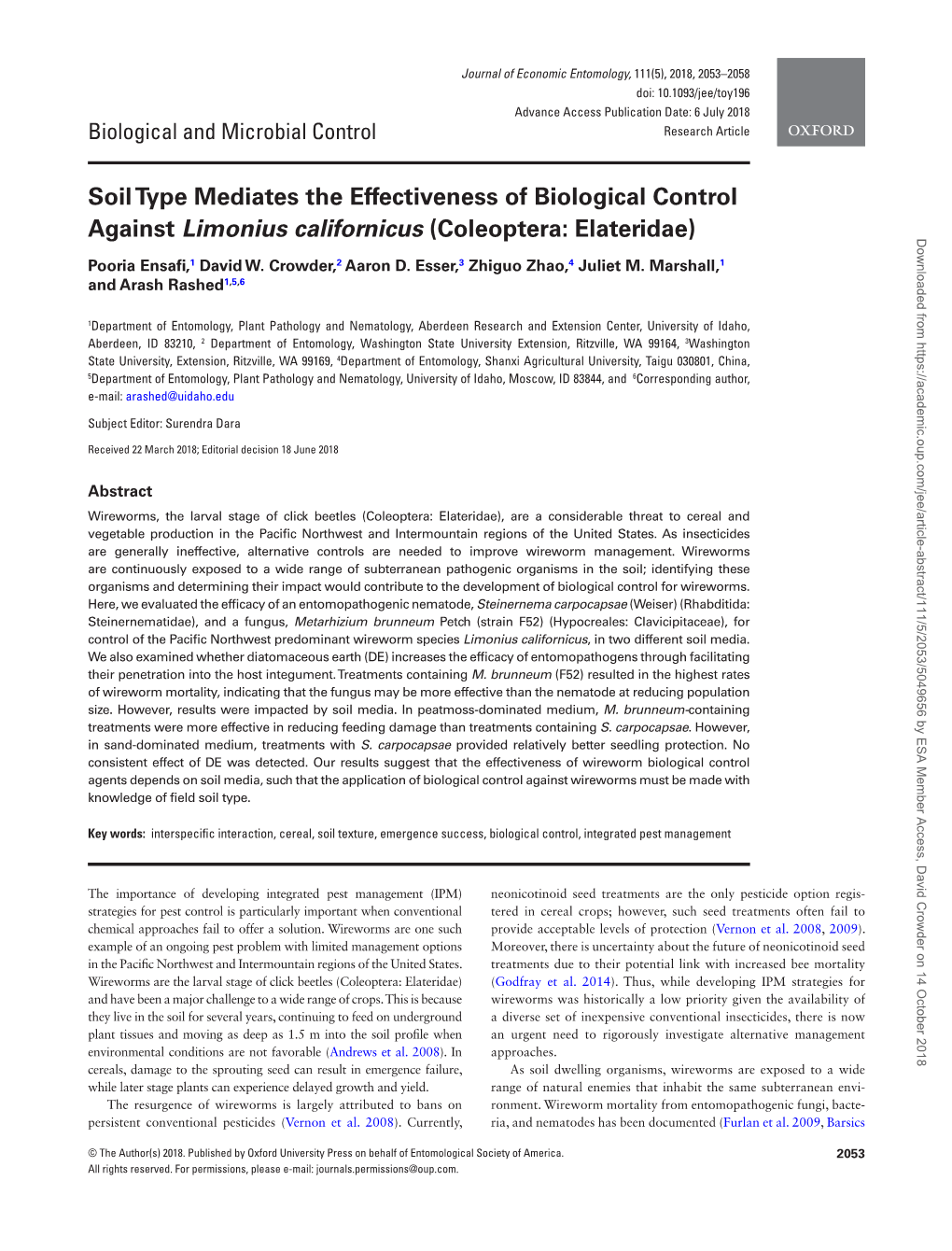 Soil Type Mediates the Effectiveness of Biological Control Against