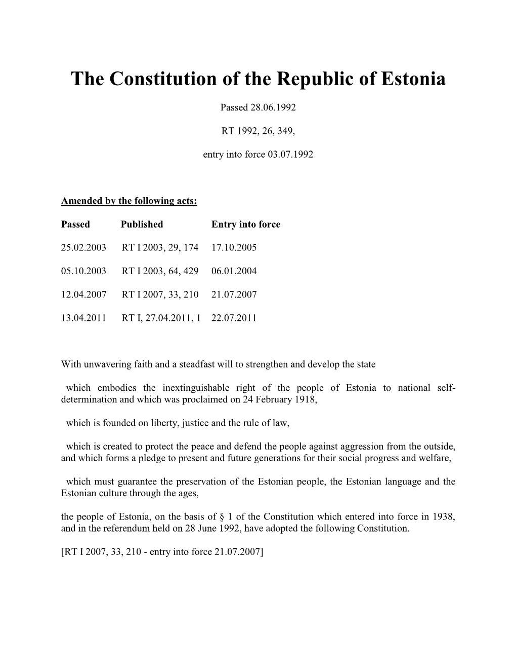 The Constitution of the Republic of Estonia