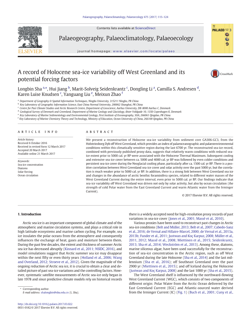 Palaeogeography, Palaeoclimatology, Palaeoecology 475 (2017) 115–124