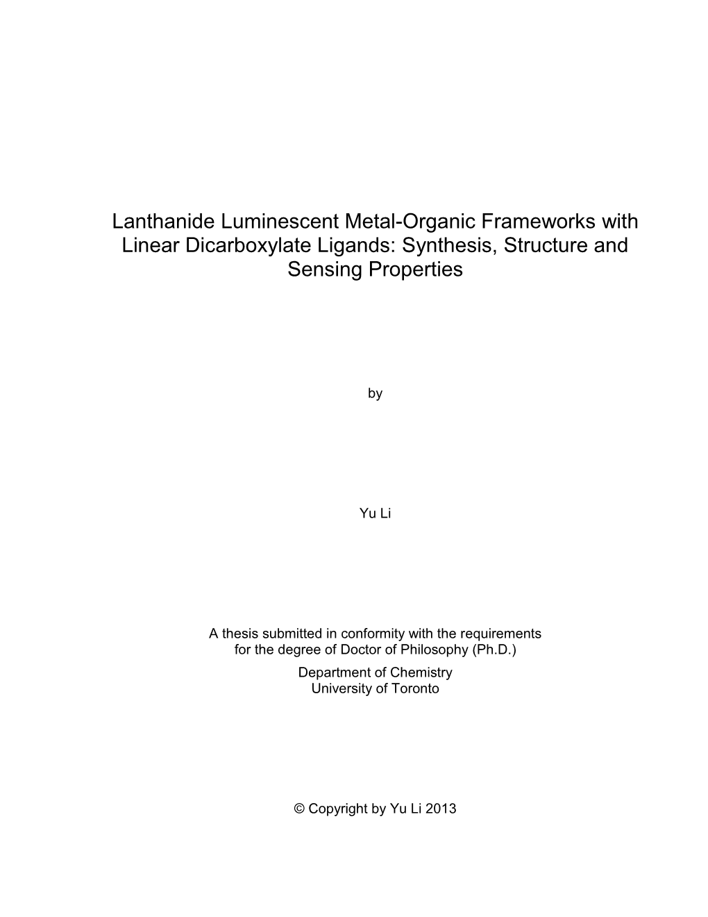 Lanthanide Luminescent Metal-Organic Frameworks with Linear Dicarboxylate Ligands: Synthesis, Structure and Sensing Properties