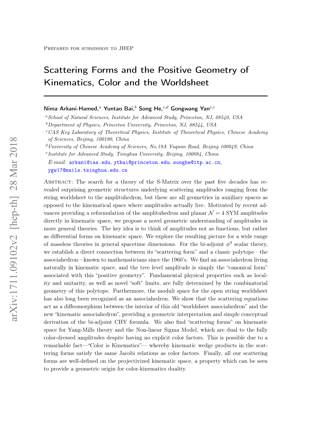 Scattering Forms and the Positive Geometry of Kinematics, Color and the Worldsheet