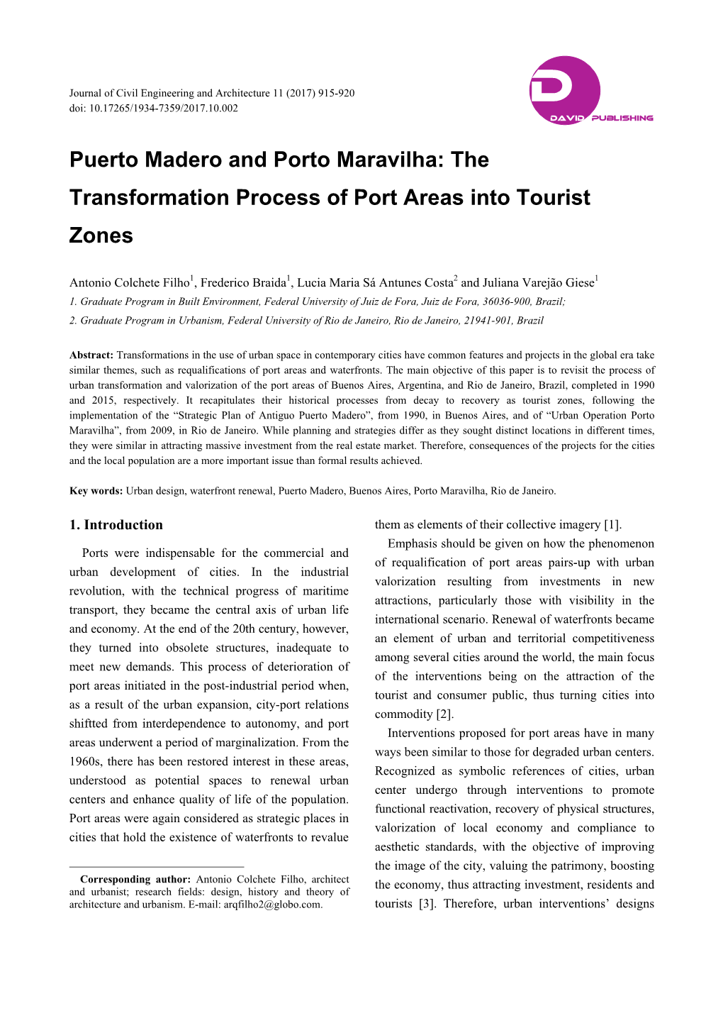 Puerto Madero and Porto Maravilha: the Transformation Process of Port Areas Into Tourist Zones