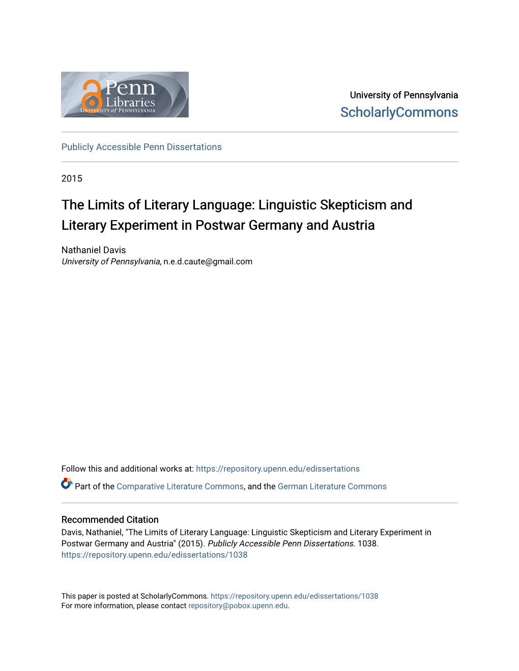 The Limits of Literary Language: Linguistic Skepticism and Literary Experiment in Postwar Germany and Austria