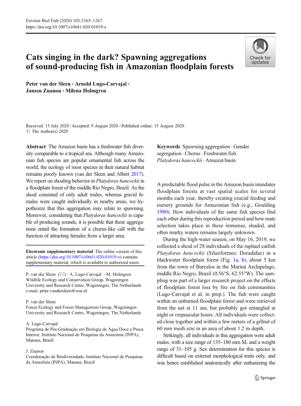 Spawning Aggregations of Sound-Producing Fish in Amazonian Floodplain Forests