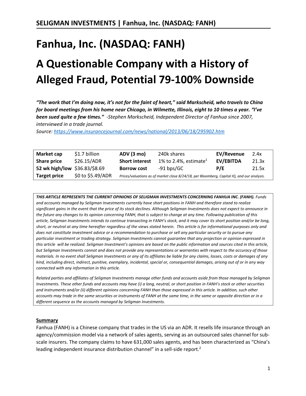 Fanhua, Inc. (NASDAQ: FANH)