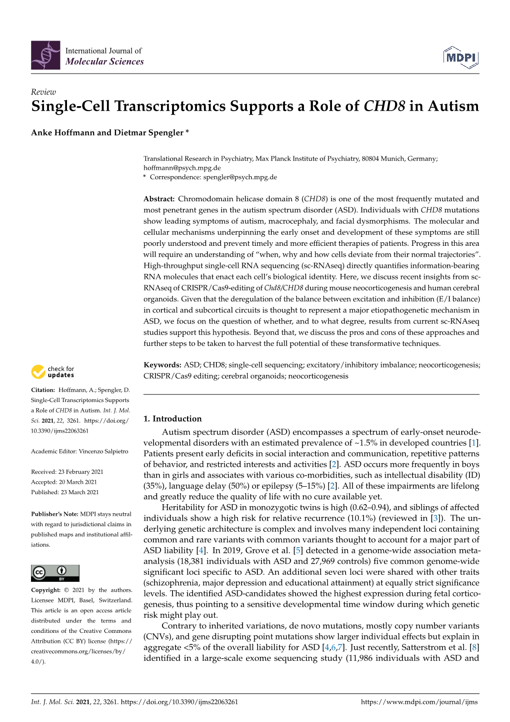 Single-Cell Transcriptomics Supports a Role of CHD8 in Autism