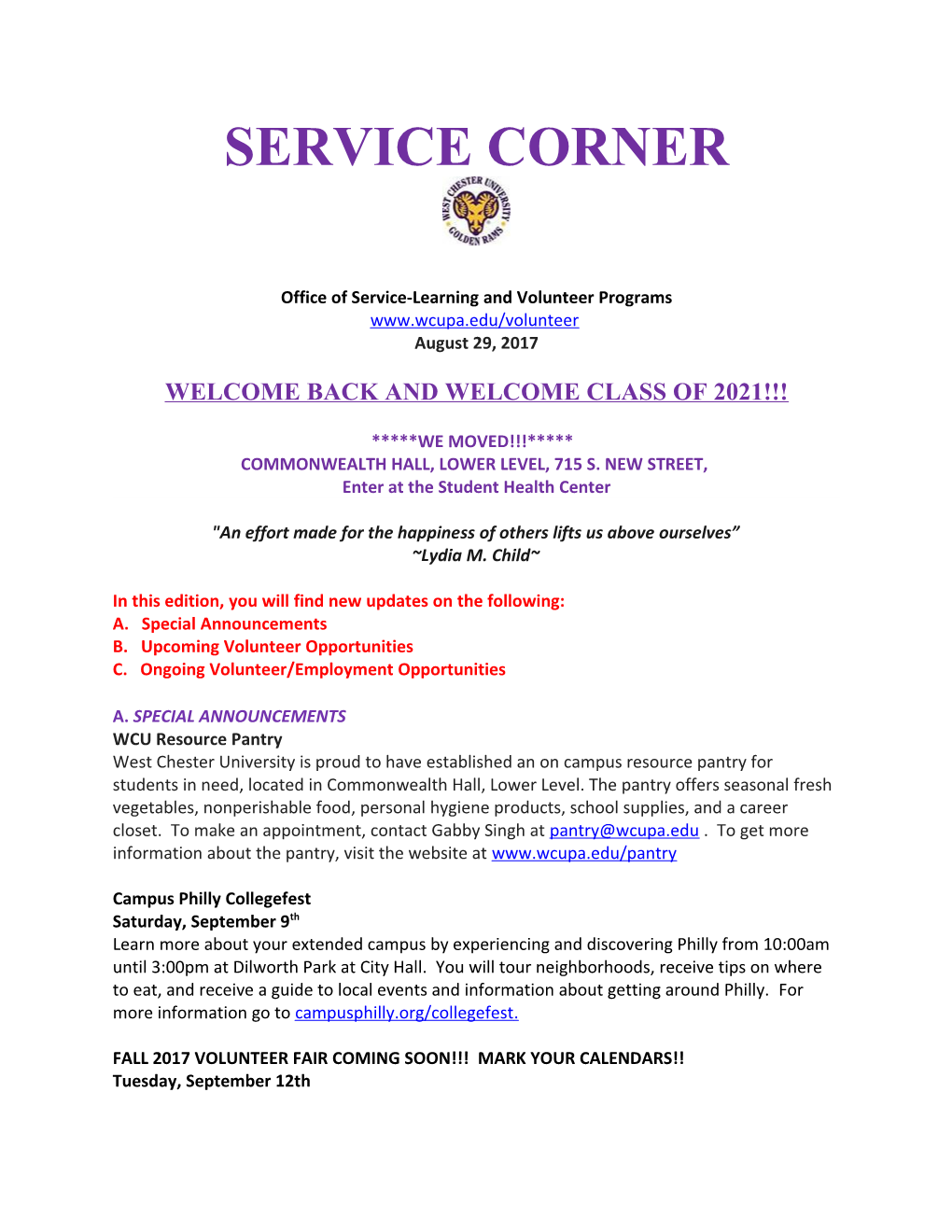 Office of Service-Learning and Volunteer Programs