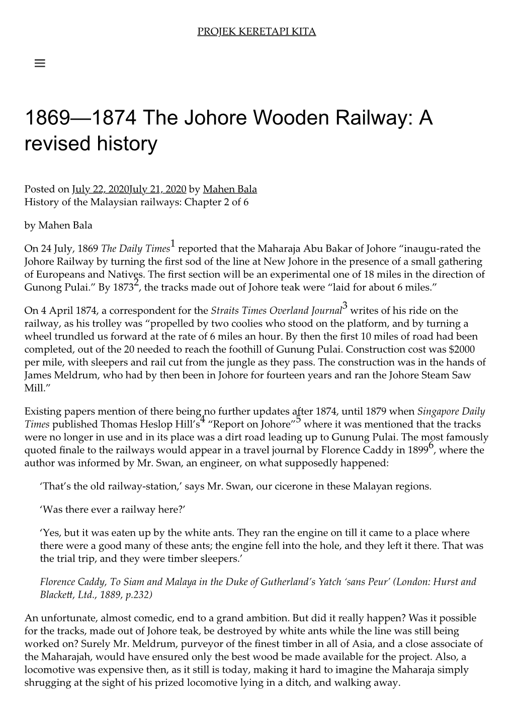 1869—1874 the Johore Wooden Railway: a Revised History