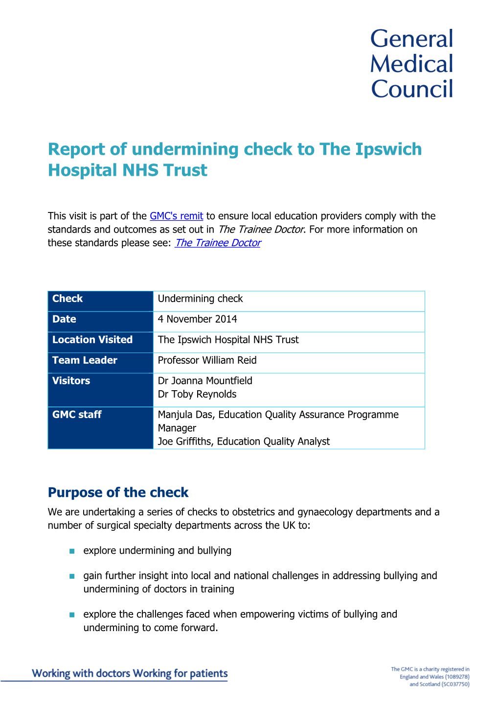 Report of Undermining Check to the Ipswich Hospital NHS Trust