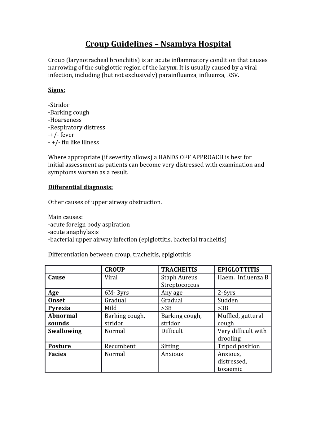 Croup Guidelines Nsambya Hospital