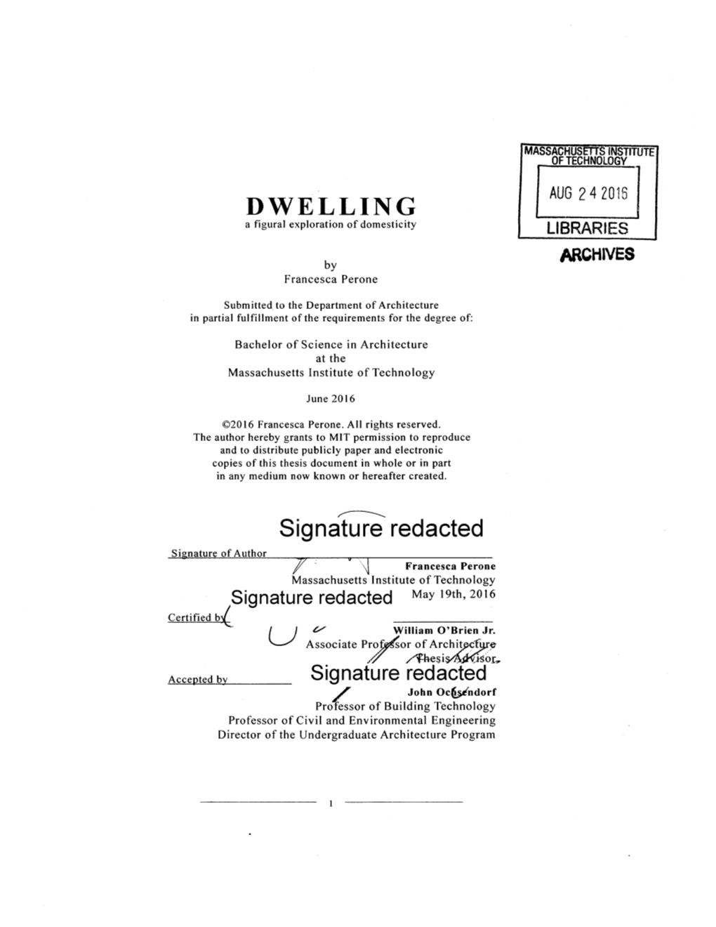 DWELLING Signature Redacted