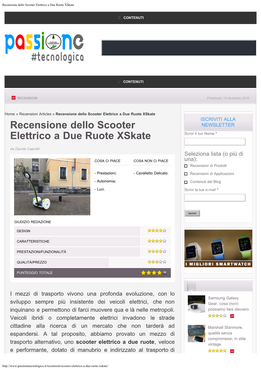 Recensione Dello Scooter Elettrico a Due Ruote Xskate