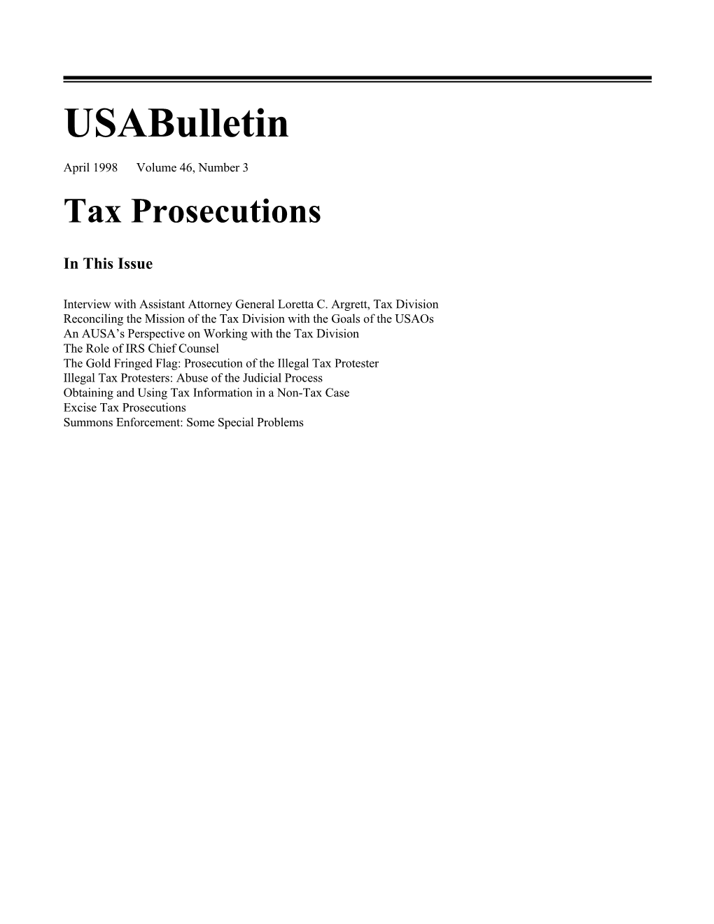 U.S. Attorneys' Bulletin Vol 46 No 03, Tax Prosecutions