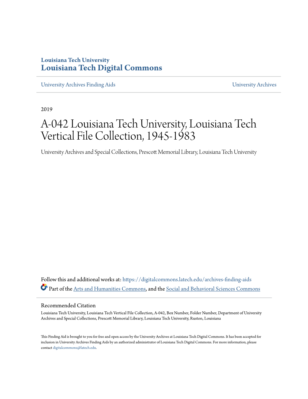A-042 Louisiana Tech University, Louisiana Tech Vertical File