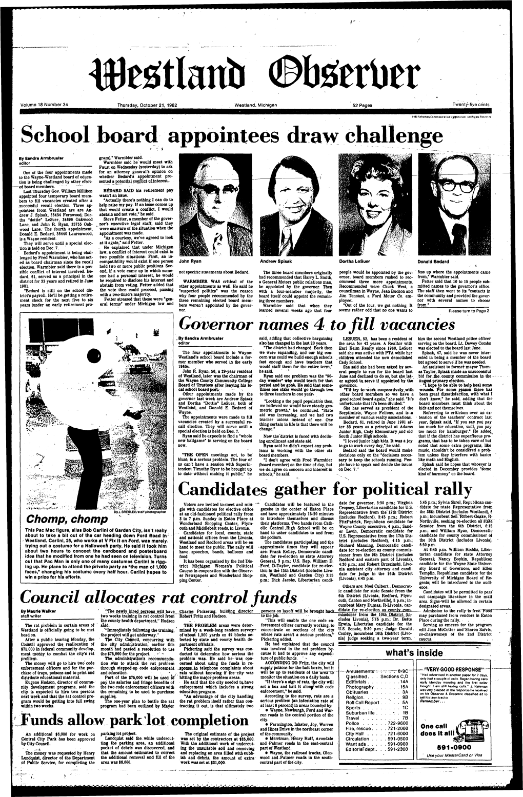 October 21, 1982 Westland, Michigan 52 Pages Twenty-Five Cents