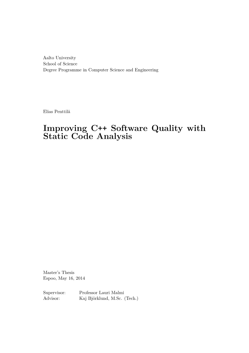 Improving C++ Software Quality with Static Code Analysis