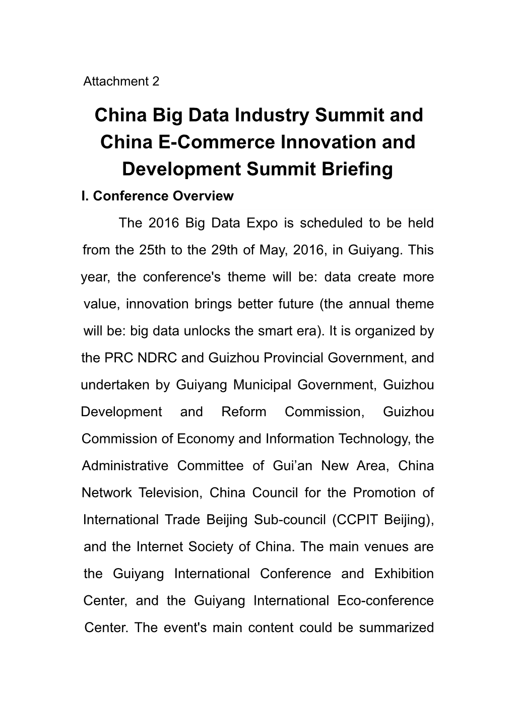 China Big Data Industry Summit and China E-Commerce Innovation and Development Summit Briefing